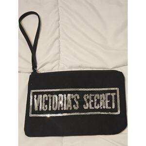 Victoria's Secret Limited Edition Black Sequin Wristlet Cosmetic Makeup Bag Y2k